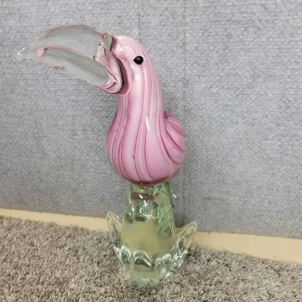 Cristalleria Ann Primrose Murano Collection Glass Murano Style Pink Toucan Bird